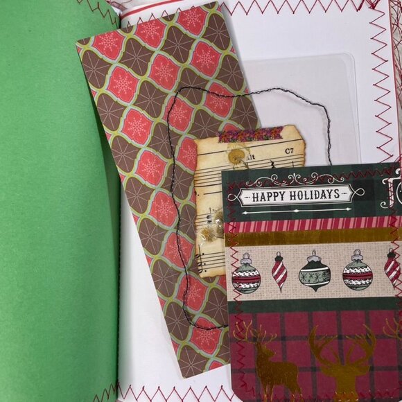Christmas Junk Journal Includes Charm u Washi  Fabric Wrap Tons Ephemera Handmad - Picture 13 of 16